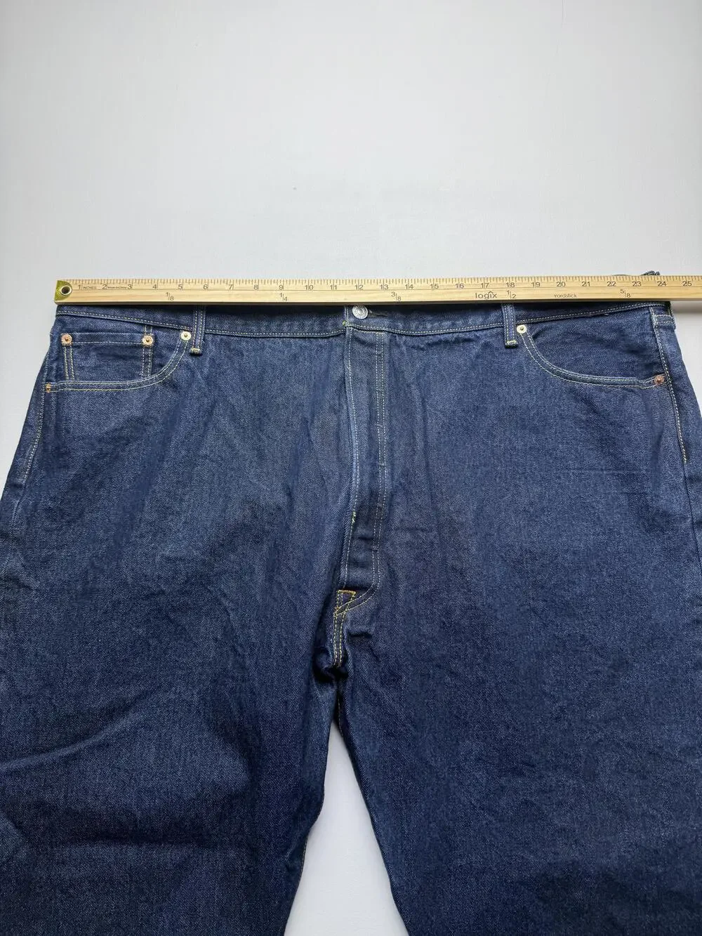 Levis 501 Jeans Mens 52x32 Blue Dark Wash Denim Classic Straight Big Tall Casual